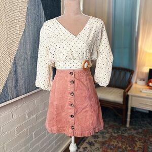 Divided Pink Corded Button Down Mini Skirt